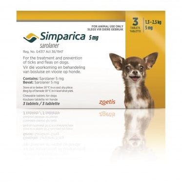 Simparica For Small Dogs & Puppies 1.3-2.5kg - 3 Chews (Yellow)