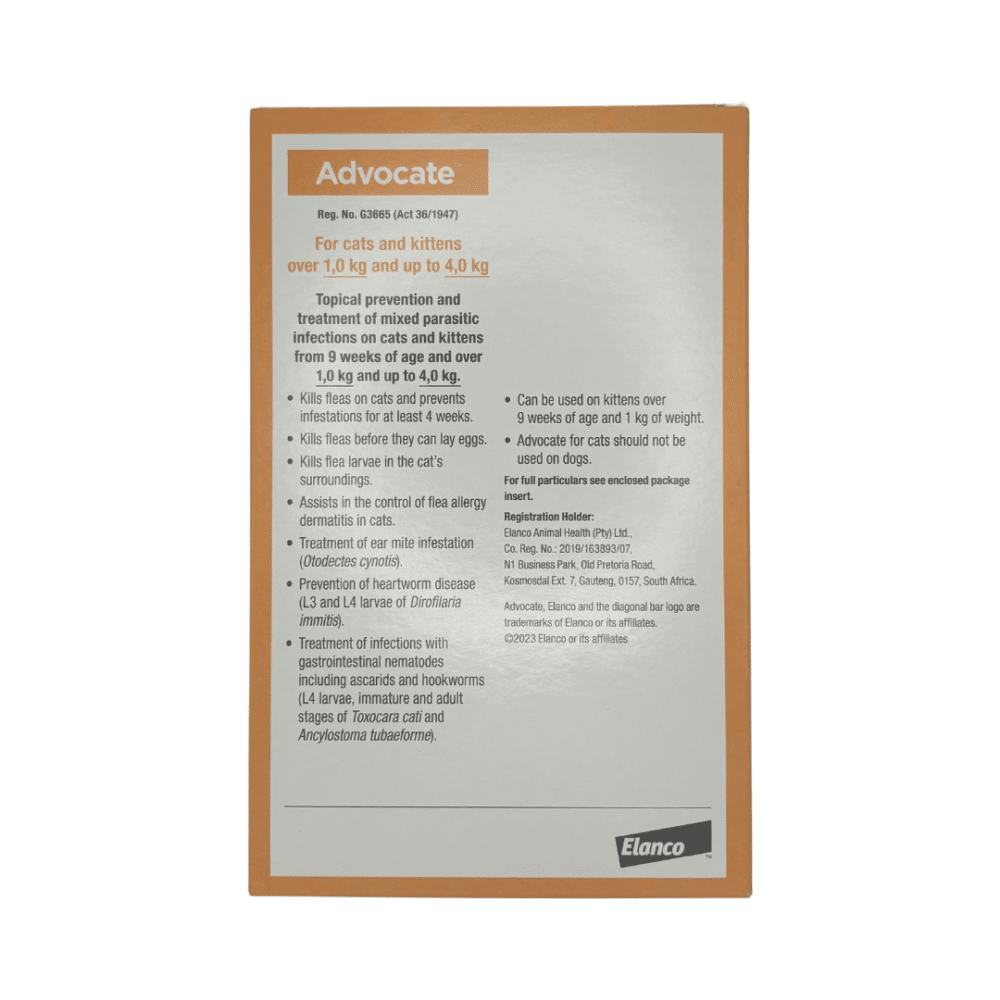 Advocate Spot-On for Cats 1 - 4kg (3 Pipette's) Orange