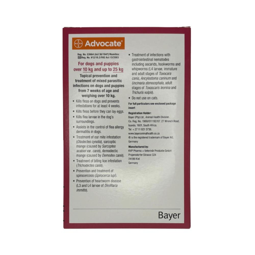 Advocate Spot-On for Large Dogs 10 - 25kg (3 Pipette's) Red