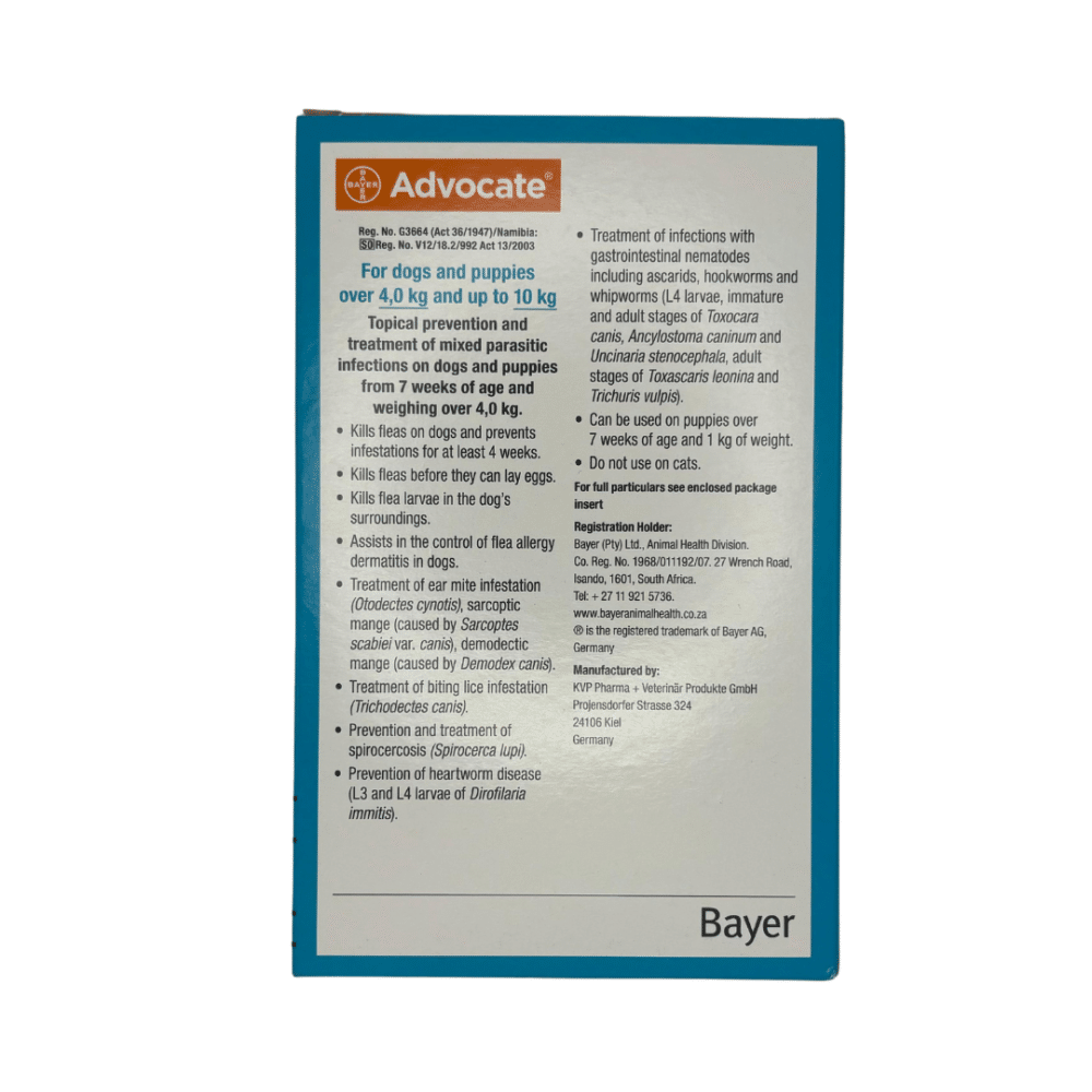 Advocate Spot-On for Medium Dogs 4 - 10kg (3 Pipette's) Turquoise