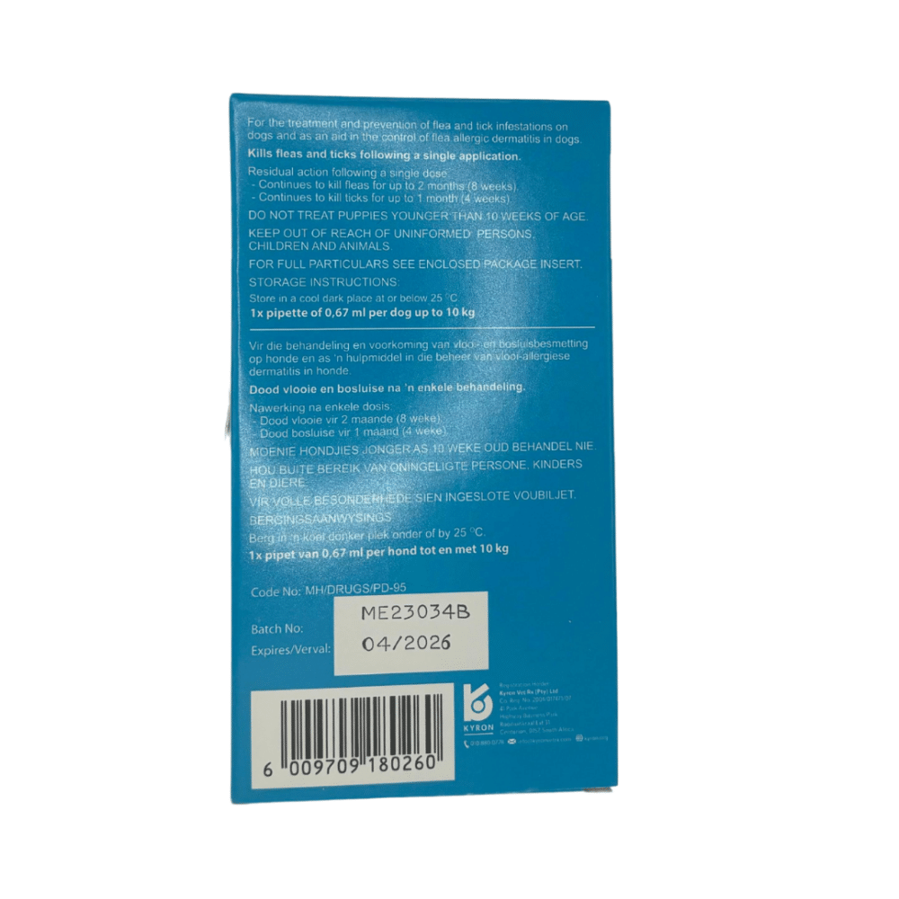 Fiprotec Tick and Flea Spot-On for Small Dogs 0-10kg (Single Pipette) Blue
