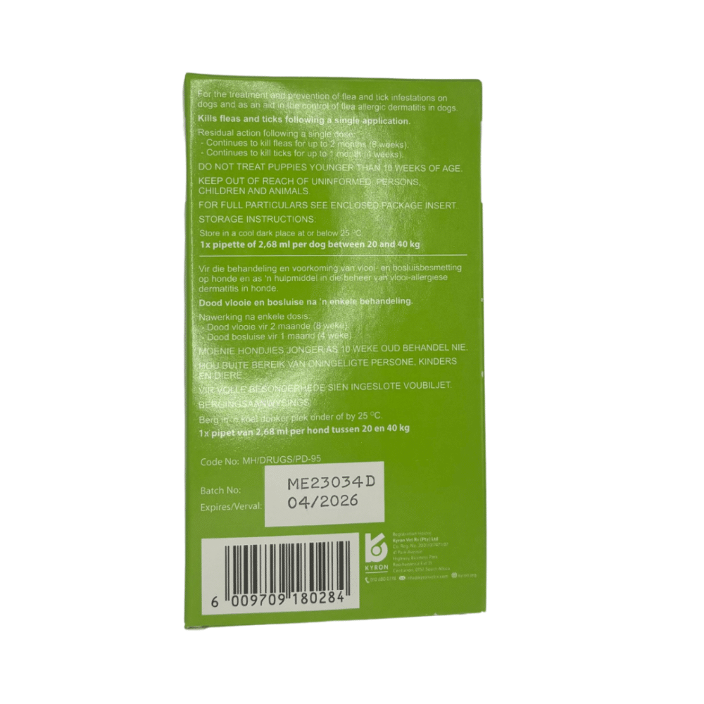 Fiprotec Tick and Flea Spot-On for Large Dogs 20-40kg (Single Pipette) Green