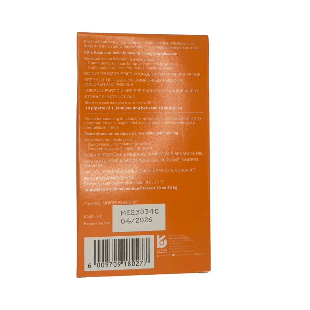 Fiprotec Tick and Flea Spot-On for Medium Dogs 10-20kg (Single Pipette) Orange
