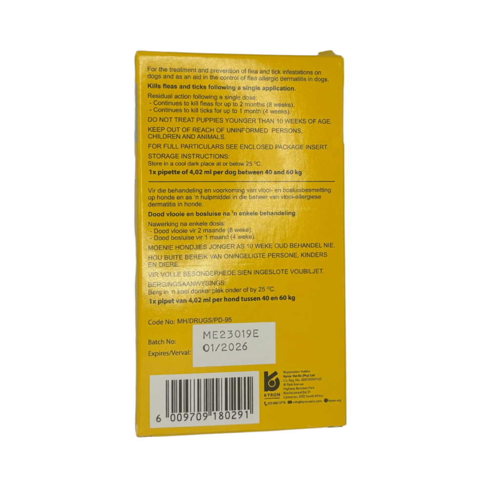 Fiprotec Tick and Flea Spot-On for Extra Large Dogs 40-60kg (Single Pipette) Yellow
