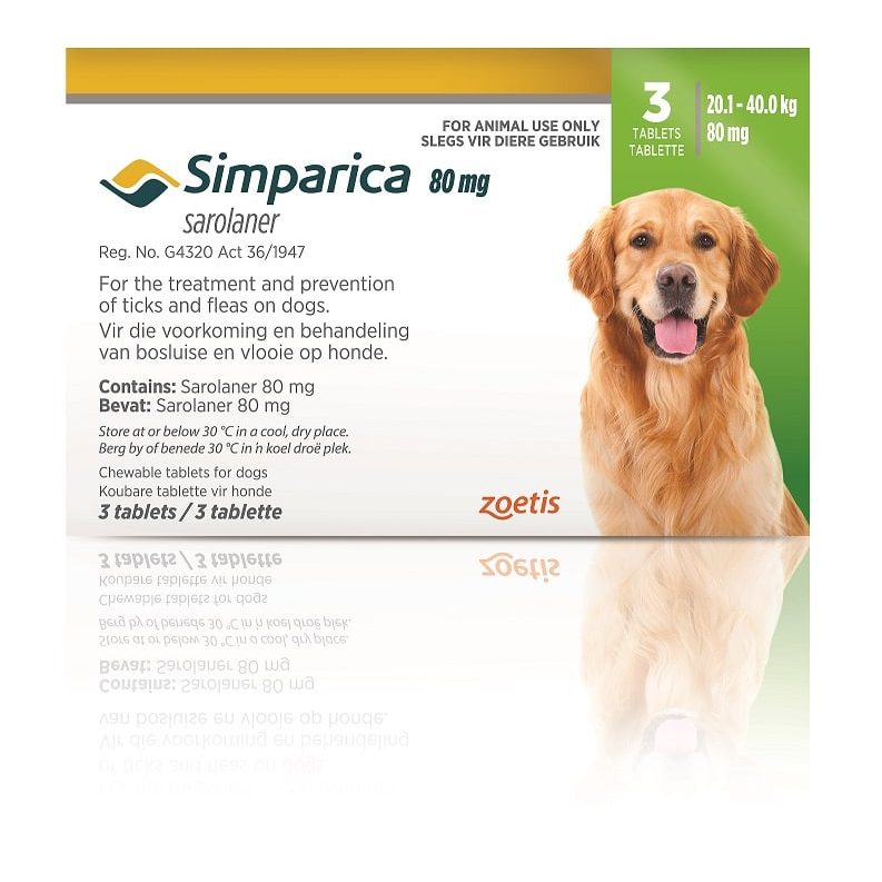 Simparica For Large Dogs 20.1-40kg - 3 Chews (Green)