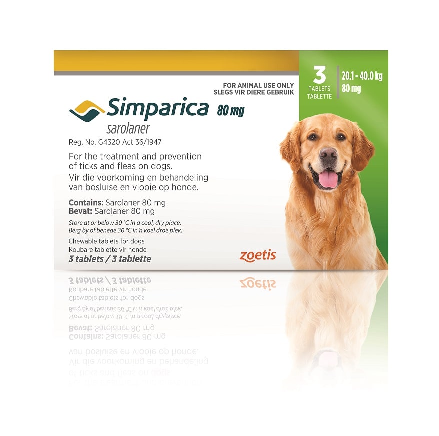 SIMPARICA 20-40kg (80mg) 3 tabs GREEN *ON SPECIAL* Product expiry 07/2022