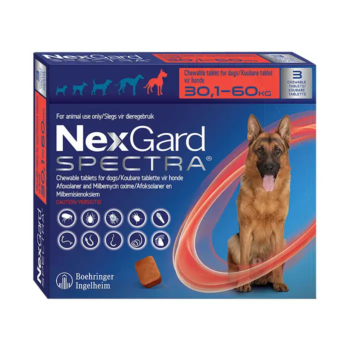 NEXGARD SPECTRA  Red  3 pack chew, XLarge 30.1-60kg
