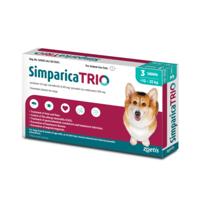 Simparica TRIO for Dogs 10.1kg - 20kg Turquoise 3 Chews
