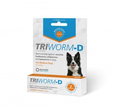 Triworm-D Medium Dog 10-20kg (2 Tablets)