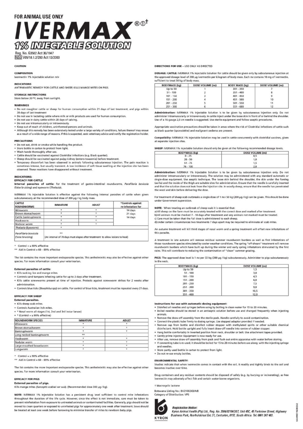 Ivermax - Ivermectin 1% m/v Injectable solution (1 Litre)