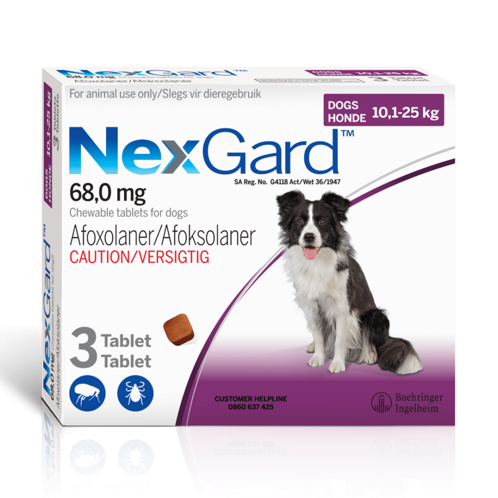 Nexgard Chewable Tablets for Dogs 10.1-25kg (3 Tablets) Purple