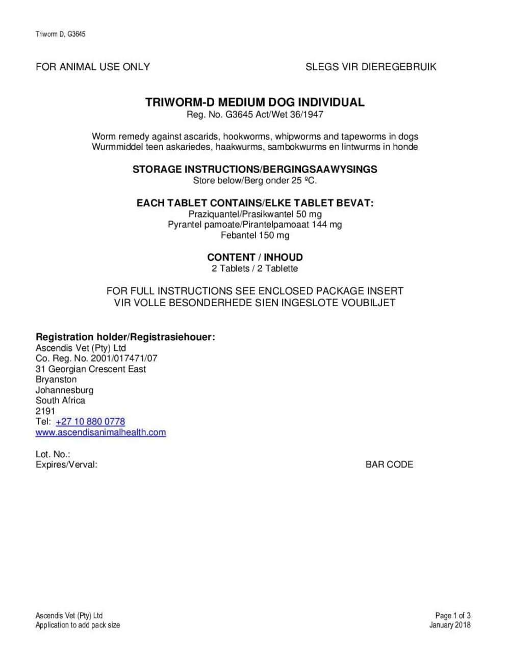 Triworm-D Medium Dog 10-20kg (2 Tablets)