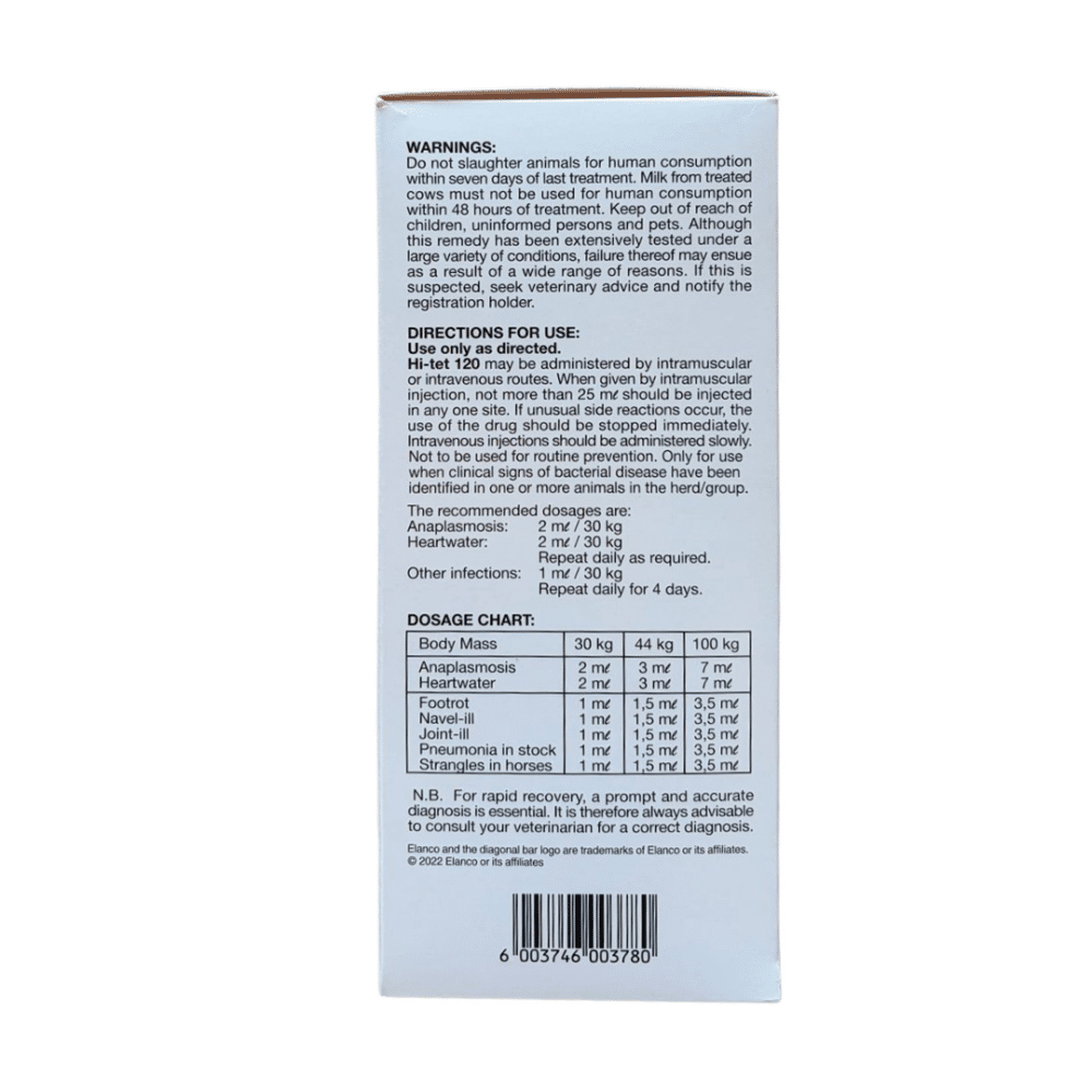 Hi-Tet 120 Injection for Livestock and Horses (500ml)