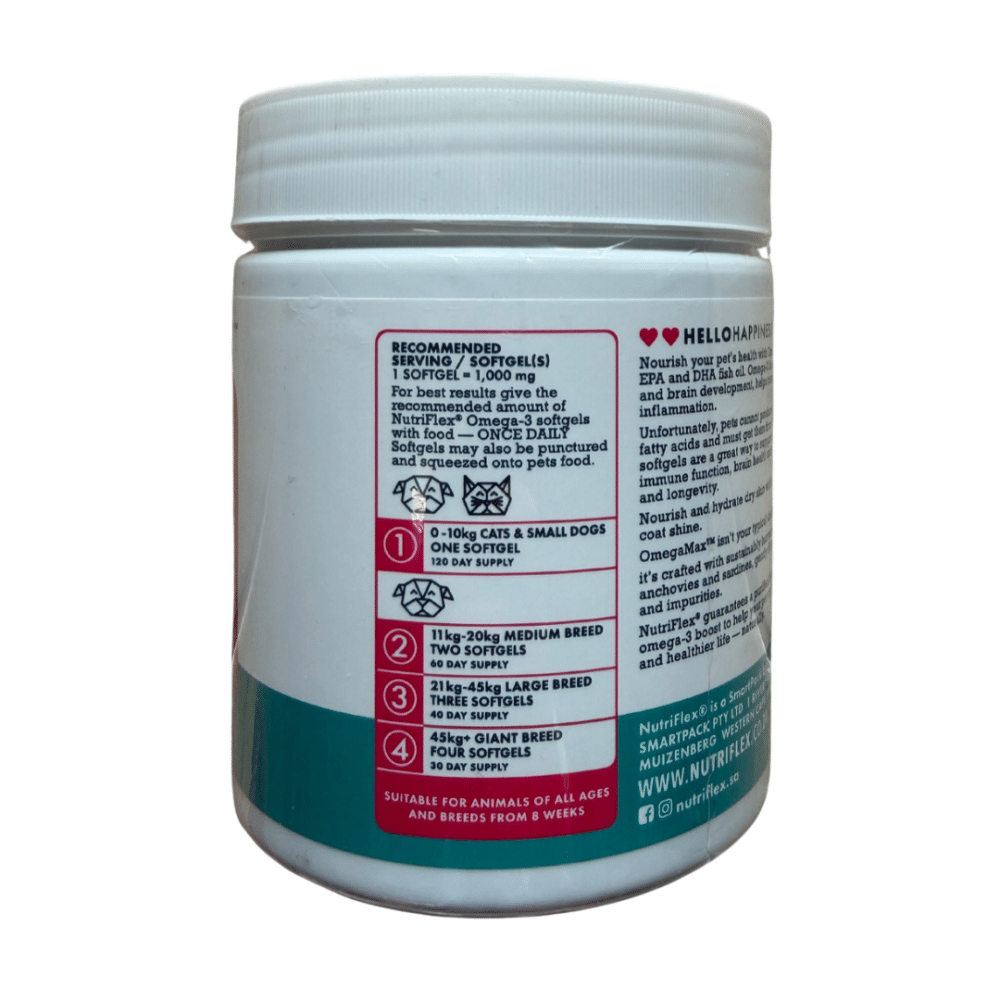 OmegaMax Omega 3 for Dogs & Cats (120 Softgels) | Fish Oil Softgels